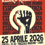 Manifesto per il corteo del 25 Aprile a Carpi con ritrovo alle 15:30 in piazzale Marconi